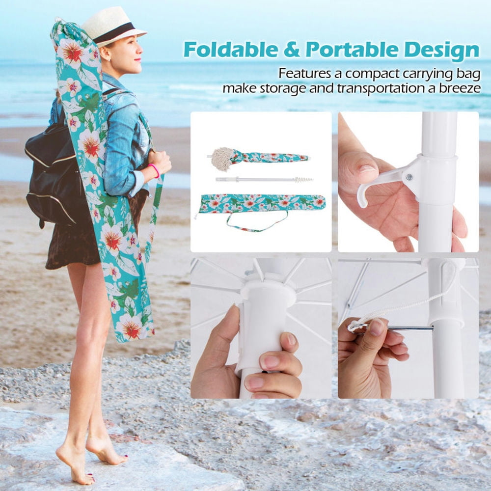 Aimee Lii 6.5 FT Beach Umbrella with Fringe Outdoor Tassel Umbrella with Push Button Tilt, Patio Umbrella, Outdoor Market Umbrella-Green
