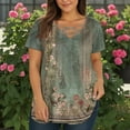 thumbnail image 4 of TQWQT Womens Plus Size Summer Tops Cute Womens 5x Blouse V Neck Criss Cross Floral Print Short Sleeves Tee Dressy Casual Graphic Tees Loose Fit Clothes for Women Army Green 3XL, 4 of 4