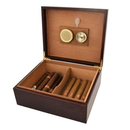 Humidor Hygrometer, Cherry Wood Portable 25 Cigars Display Humidifier