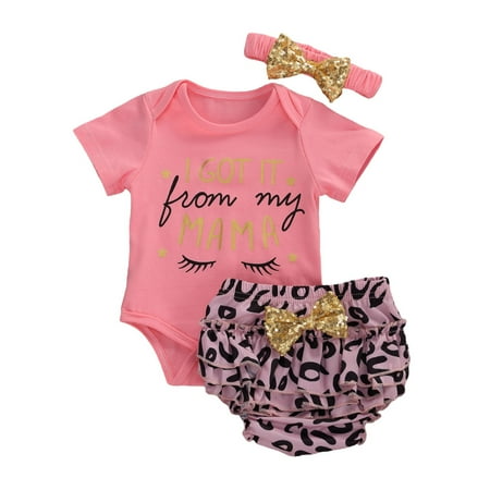 Newborn Baby Girl Cotton Funny Letter Short Sleeve Bodysuit Tops + Floral Shorts Baby Girl Clothes Set