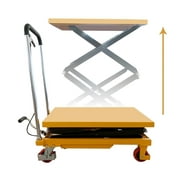 Double Scissor Hydraulic Lift Table/Cart 330lbs Capacity Handle Heavy Duty 49" Lifting Height Material Handing Elevating