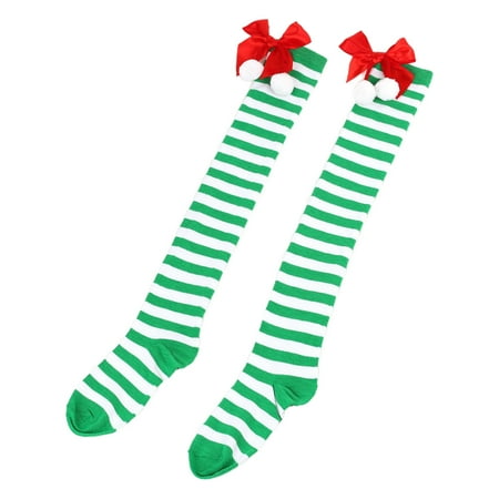 

Striped Stockings For Women Lingerie Christmas Green Red Bows Over The Knee