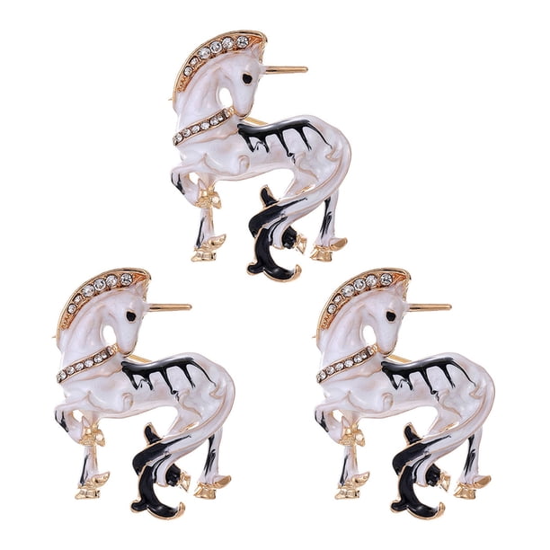 Broche de unicornio blanco esmaltado de aleación con forma de animal, broche de unicornio con diamantes de imitación para abrigos, sombreros, bufandas y bolsos.