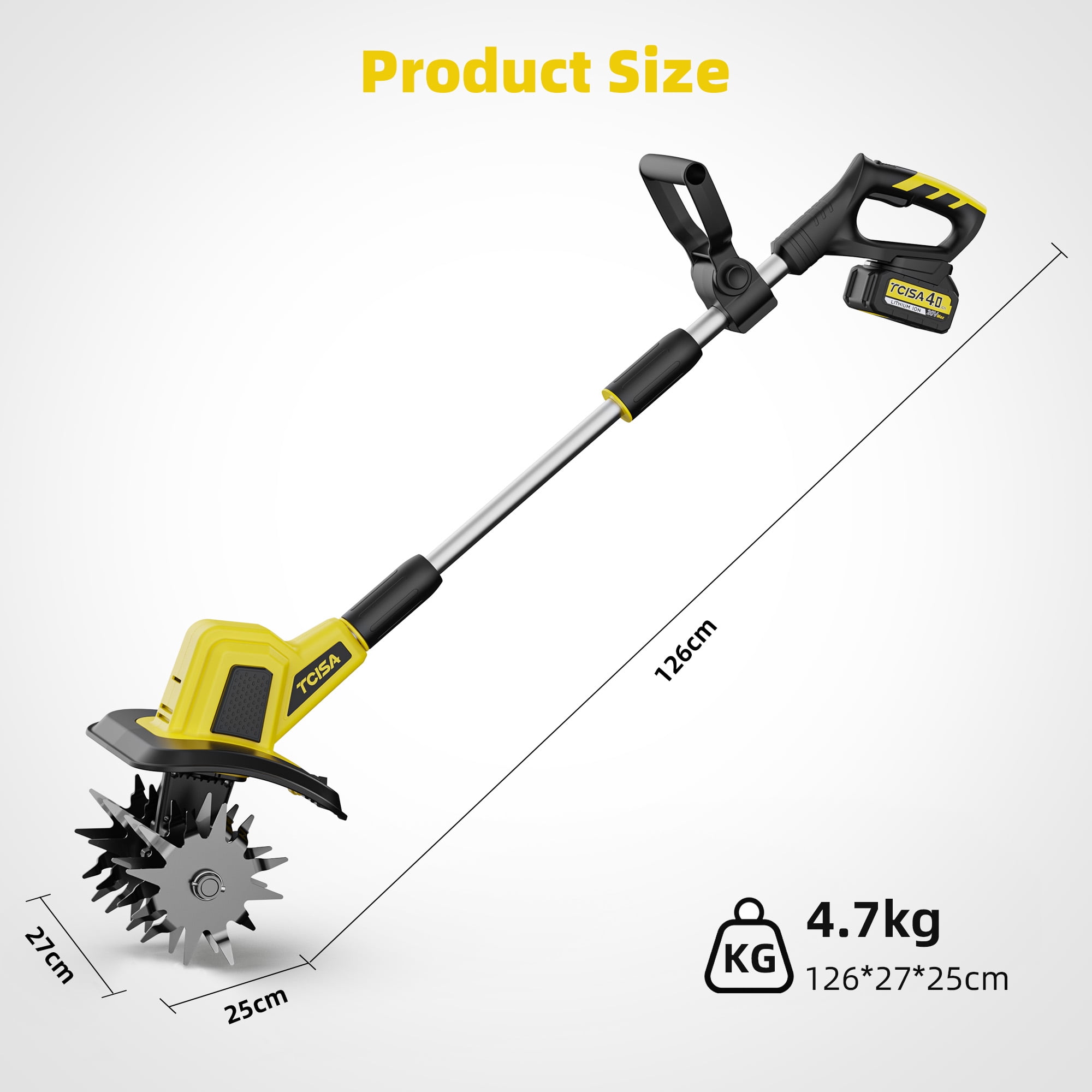 TCISA 20V Cordless Electric Tiller, 9-Inch Width, 300 RPM Battery Powered Garden Cultivator for Soil Tilling and Weeding