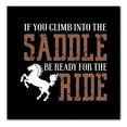 thumbnail image 1 of DistinctInk Custom Bumper Sticker - 4" x 4" Decorative Decal - Black Background - Climb into the Saddle, Ready for a Ride, 1 of 2