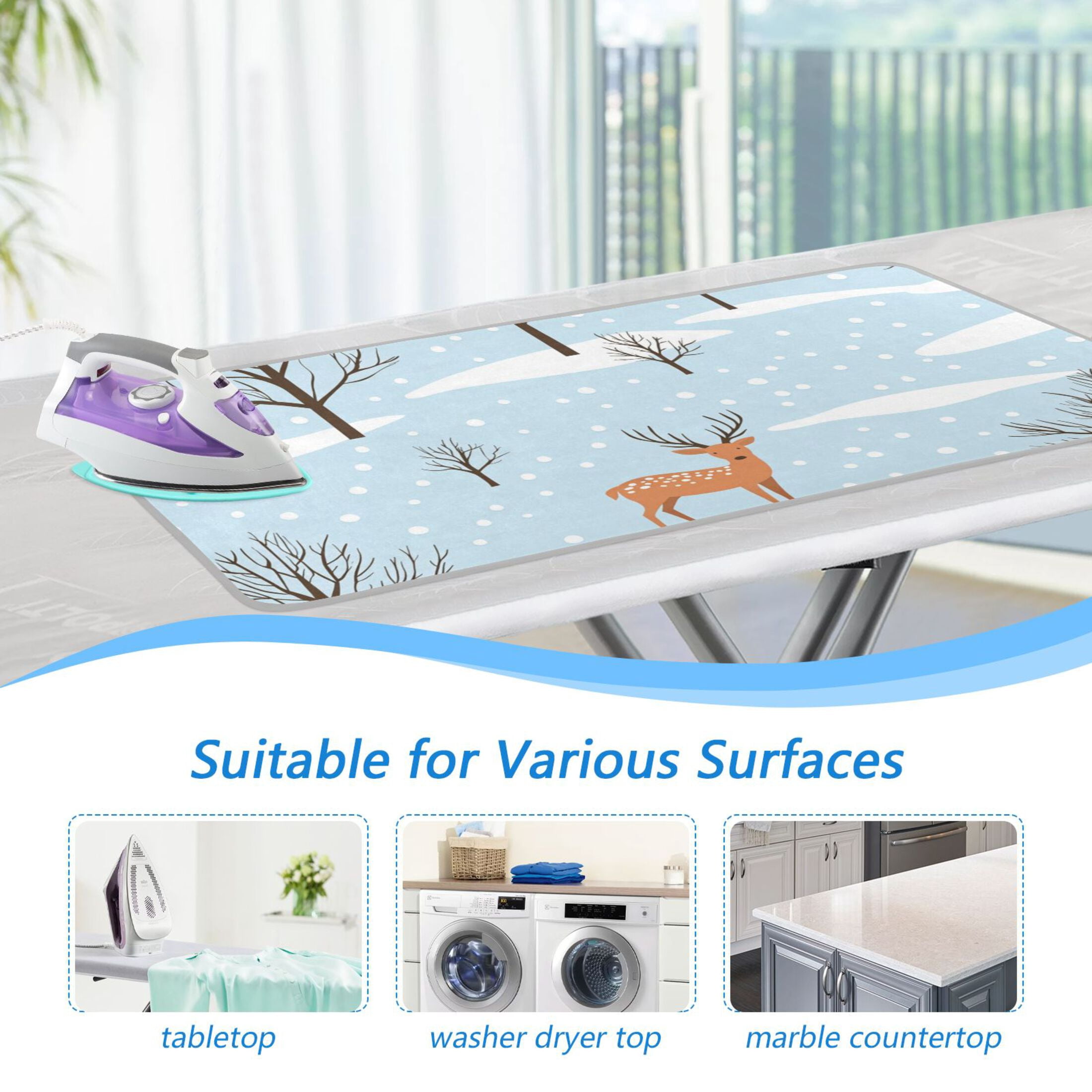 Deers Winter Snow Trees Ironing Mat Blanket Portable Travel Ironing Pad Heat Resistant Pad 47.2" x 27.6”