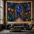 thumbnail image 6 of Stained Glass Archway with Lanterns and Butterflies, Whimsical Fantasy Style for Art Lovers, Mystical Night Scene Decor, Birthday Gift Tapestry Wall Hanging for Bedroom and Living Room, 6 of 7