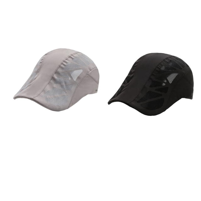 2 gorras de malla para hombre, estilo vendedor de periódicos, para golf, de secado rápido, transpirables, para exteriores Negro Gris Claro