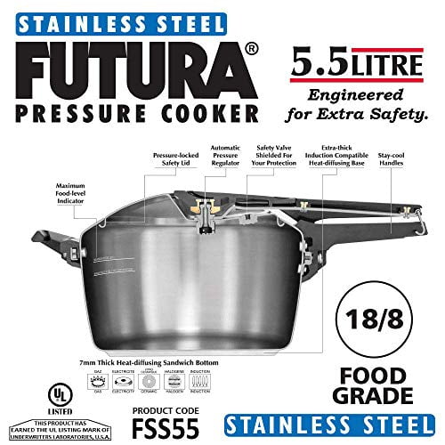 Futura Stainless Steel 5.5 Litre Pressure Cooker Walmart