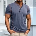 thumbnail image 4 of Camisetas de Corta para Hombre, Camisetas Informales de Algodón Estilo Henley, Camisetas Básicas de Verano Azul L, 4 of 6