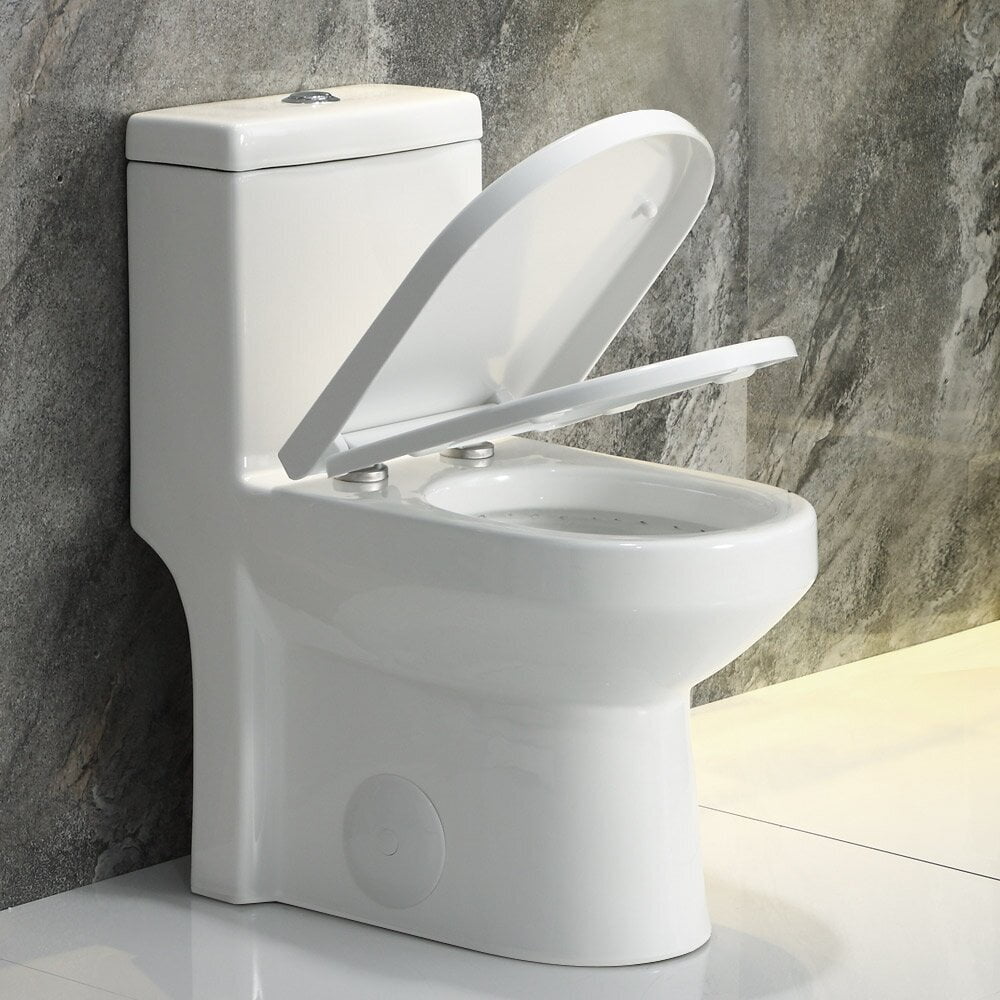HOROW Small one Piece Toilet Compact Bathroom Commode Water Closet Dual Flush,12'' Rough-in+UF Seat