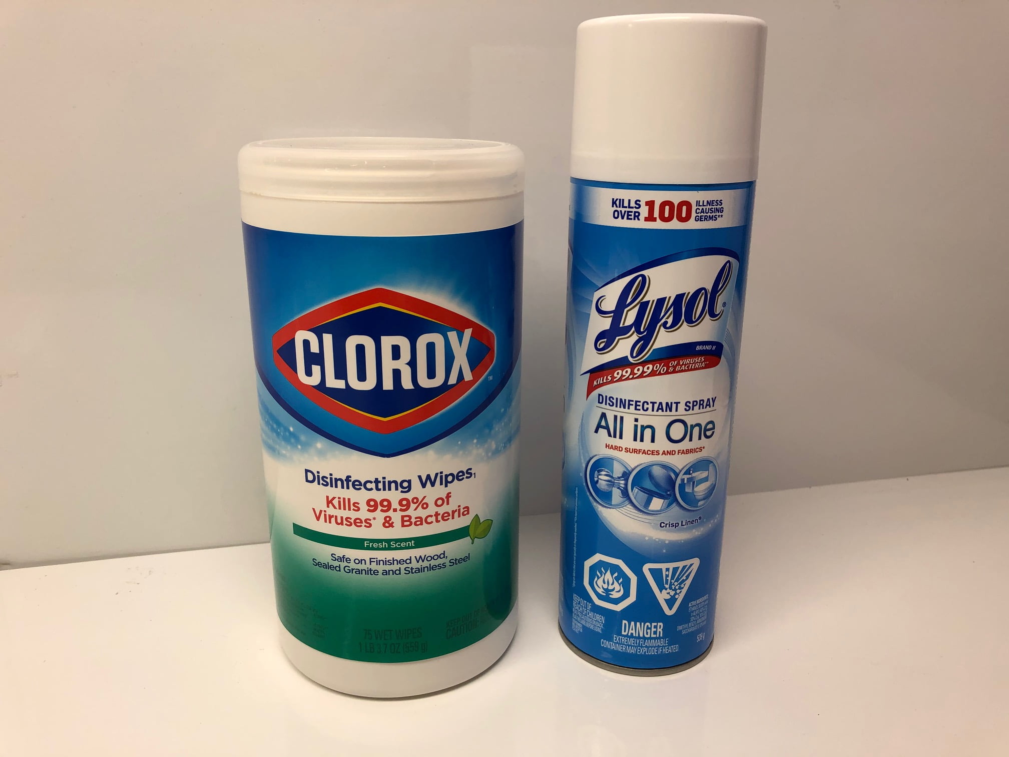 Lysol Spray Crisp Linen 539g & Clorox Fresh Scent 75 Count Wipes