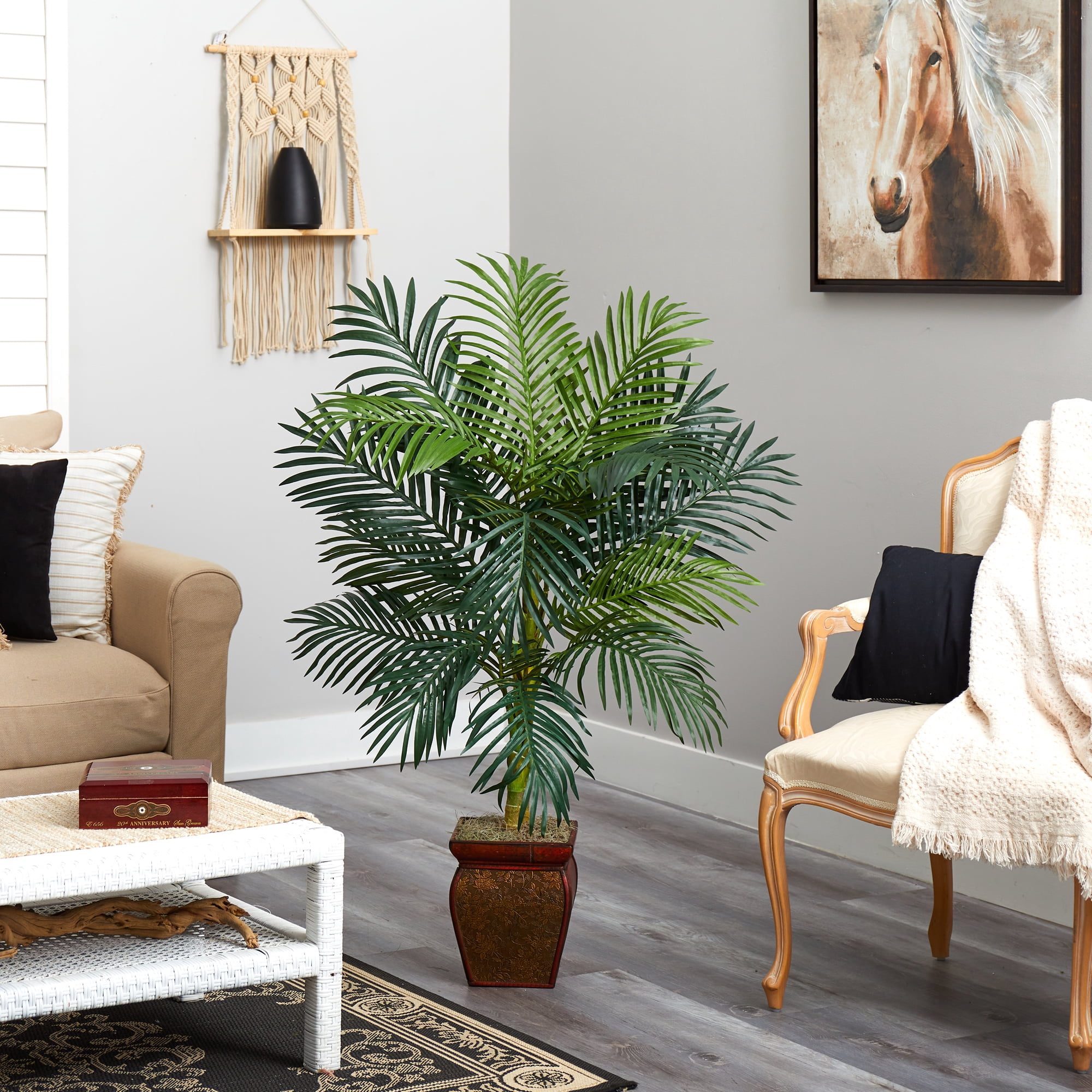 Nearly Natural 4.5' Golden Cane Palm Artificial Tree with Decorative Container