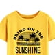 thumbnail image 2 of Letra imprimir camiseta minimalista moda suelta casual manga corta ronda Masajeadores de cuello Top para Primavera Verano amarillo (letras negras) S, 2 of 5