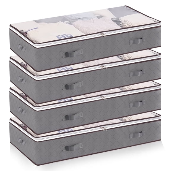 Lumikrypt 4 Pcs Under Bed Storage Containers, Foldable Organizers with Clear Window, 90L Capacity, for Blankets, Comforter, Bedding, Clothes