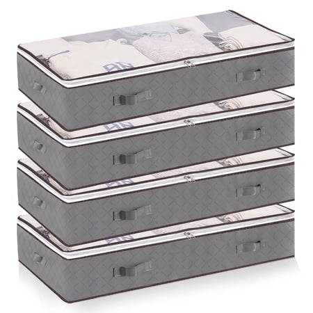 Lumikrypt 4 Pcs Under Bed Storage Containers, Foldable Organizers with Clear Window, 90L Capacity, for Blankets, Comforter, Bedding, Clothes
