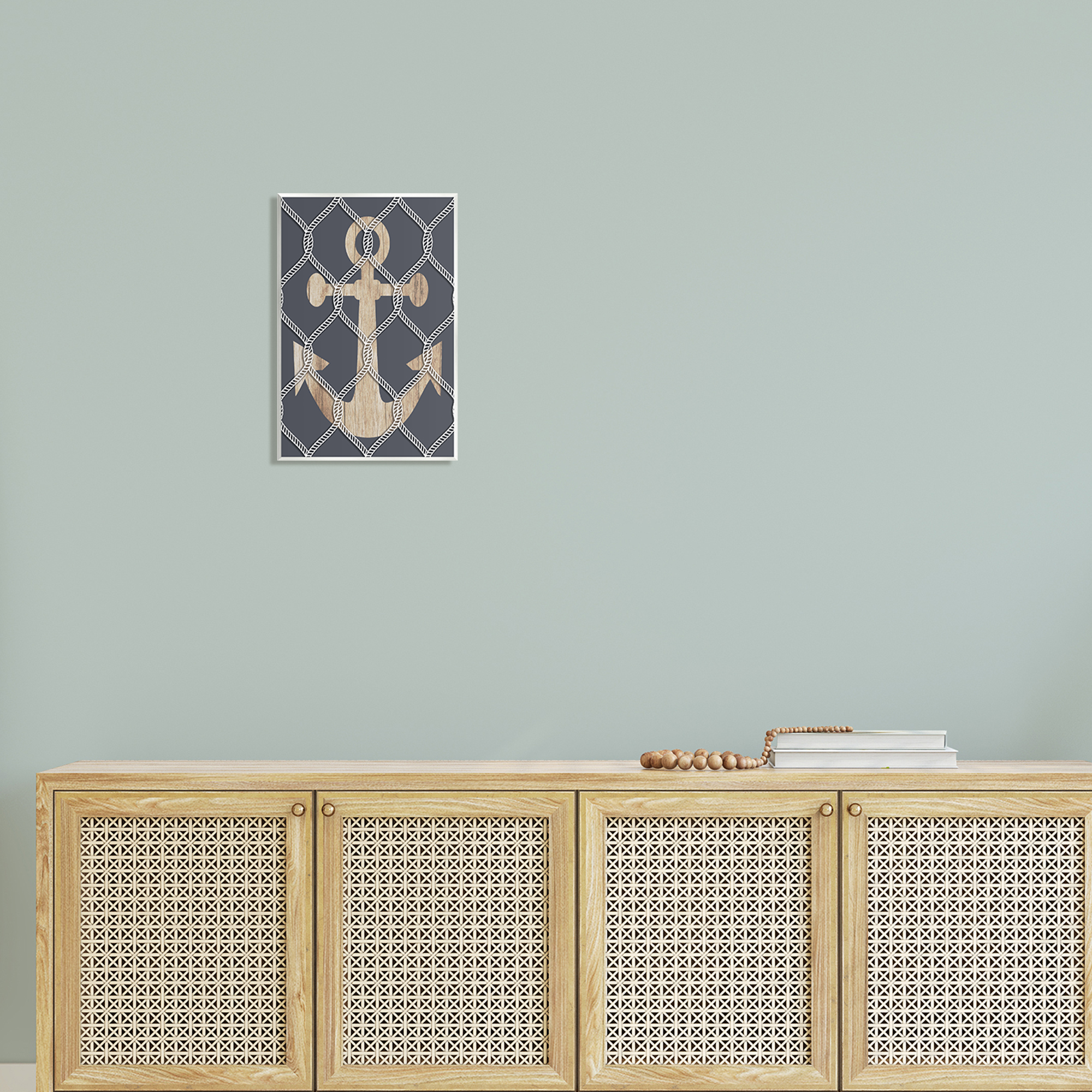 Stupell Nautical Anchor Linked Rope Landscape Painting Wall Plaque Unframed Art Print Wall Art
