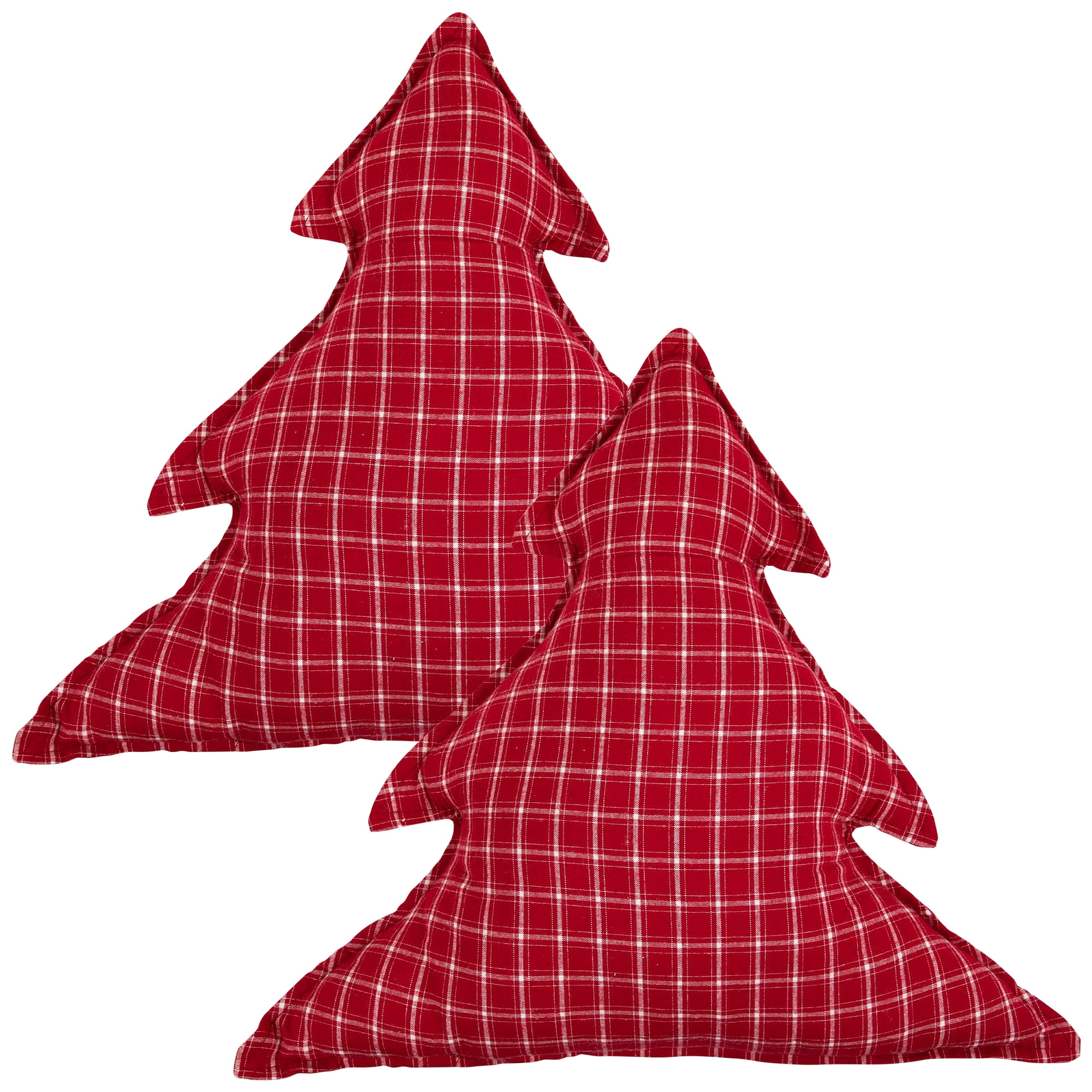 Plaid Tree Christmas Throw Pillows - 17" x 14.5" - Red and White - Set of 2