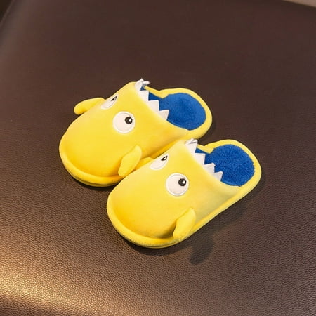 

Fashion Cute Autumn And Winter Boys And Girls Slippers Flat Bottom Lightweight Soft And Comfortable Warm Solid Color Cartoon Monster Yellow 19