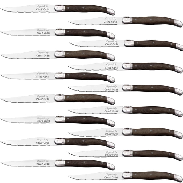 Cuchillo Para Cortes de Carne LaguioleWoodDark 16pzas 23 cm Madera Cafe Oscuro Acero Inoxidable Cuchillo para carne