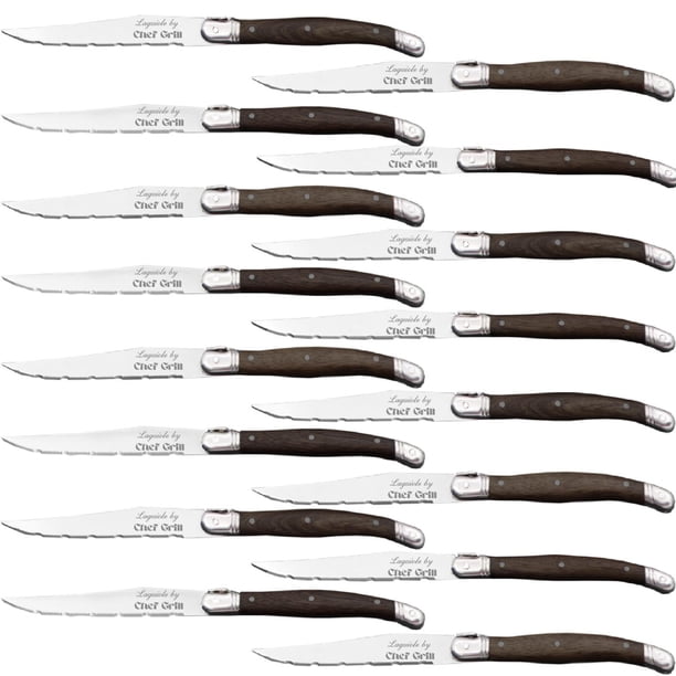 Cuchillo Para Cortes de Carne LaguioleWoodDark 16pzas 23 cm Madera Cafe Oscuro Acero Inoxidable Cuchillo para carne