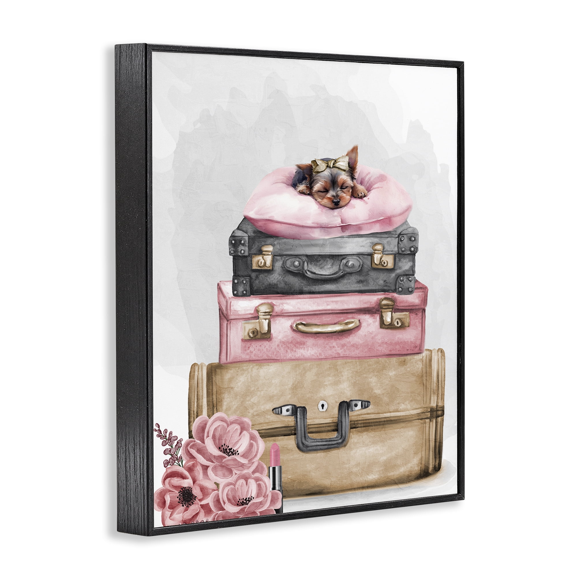 Stupell Industries Sleepy Pup Travel Black Framed Giclee Art, design by Kim Allen