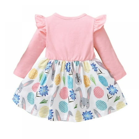 

Alvage Spring Autumn Casual Cartoon Rabbit Pattern Dress Baby Girls Long Sleeve Kids Pageant Princess Dresses