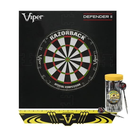 Viper Razorback Dartboard, Defender II Dart Surround, Jar of 20 Darts and Viper Edge Throwline