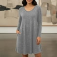 thumbnail image 3 of Dress Outfits for Women New Women's V-Neck Solid-Color Casual Long-Sleeved Pocket Short Dress Style B-47 Gray L, 3 of 9