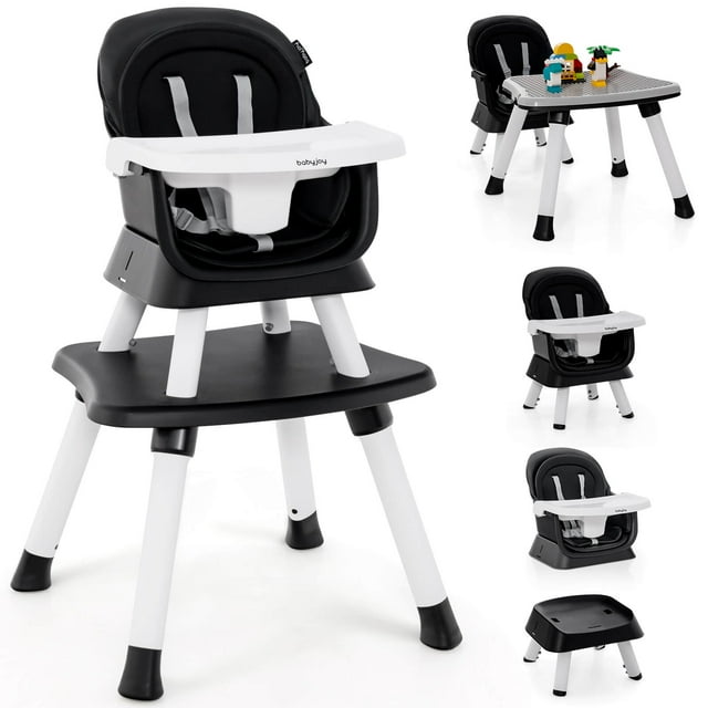 Babyjoy 8-in-1 Baby High Chair Convertible Dining Booster Seat w/ Removable Tray Black