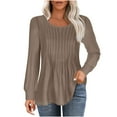 thumbnail image 2 of 2025 Long Sleeve Tops for Women Casual Fall Winter T Shirts Pleated Front Round Neck Basic Tees Solid Color (XL, Beige), 2 of 6