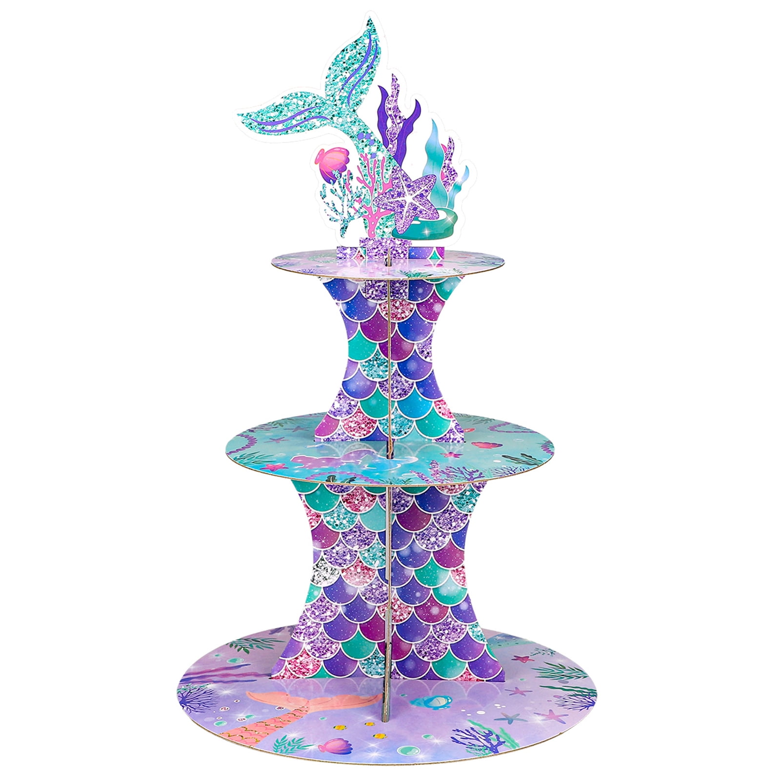 BUBABOX Mermaid Cake Stand 3 Tier 12*19 in, Purple Sparkle Mermaid