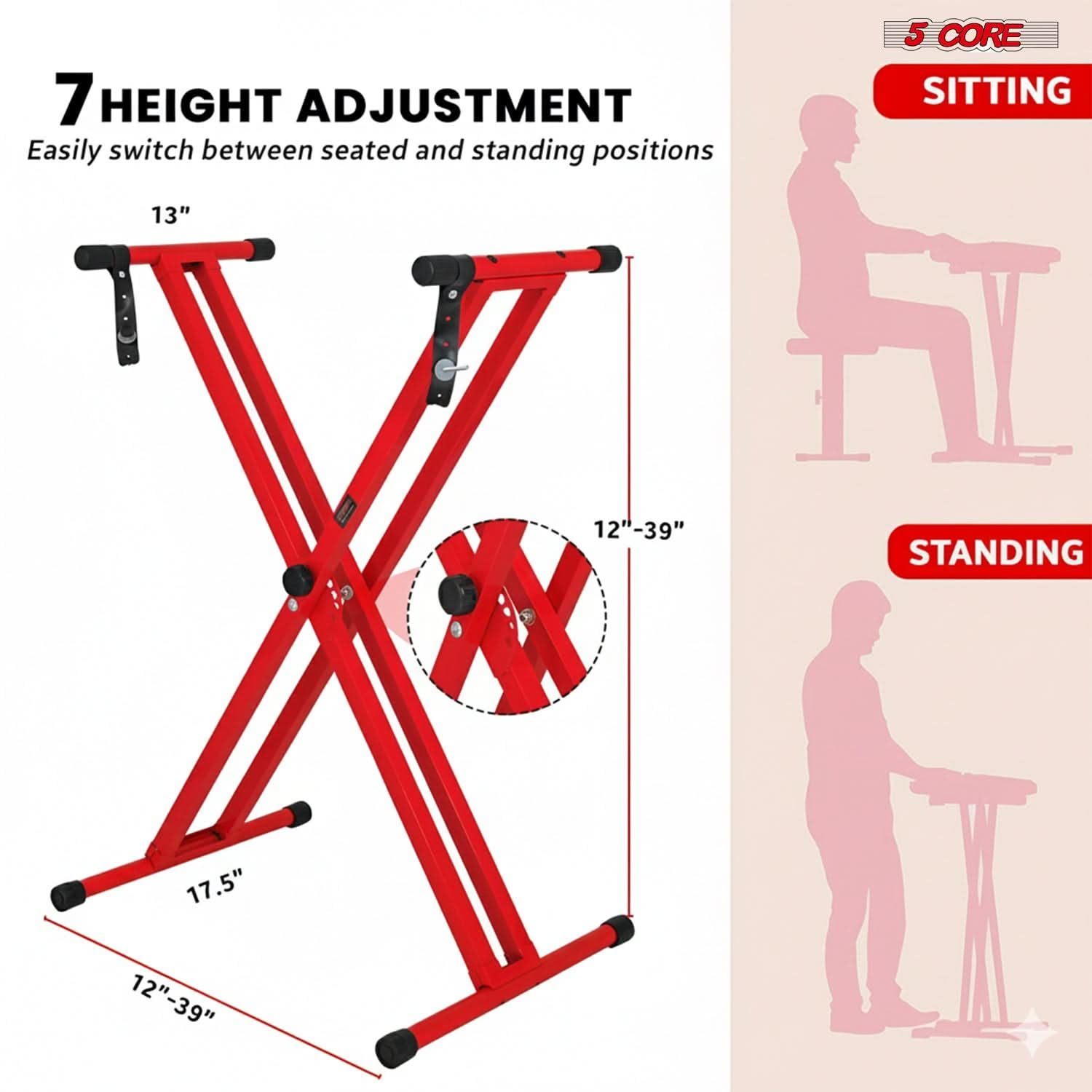 5 Core Keyboard Stand Dual X Shape Adjustable Foldable Portable Key Board Stands w Locking Strap