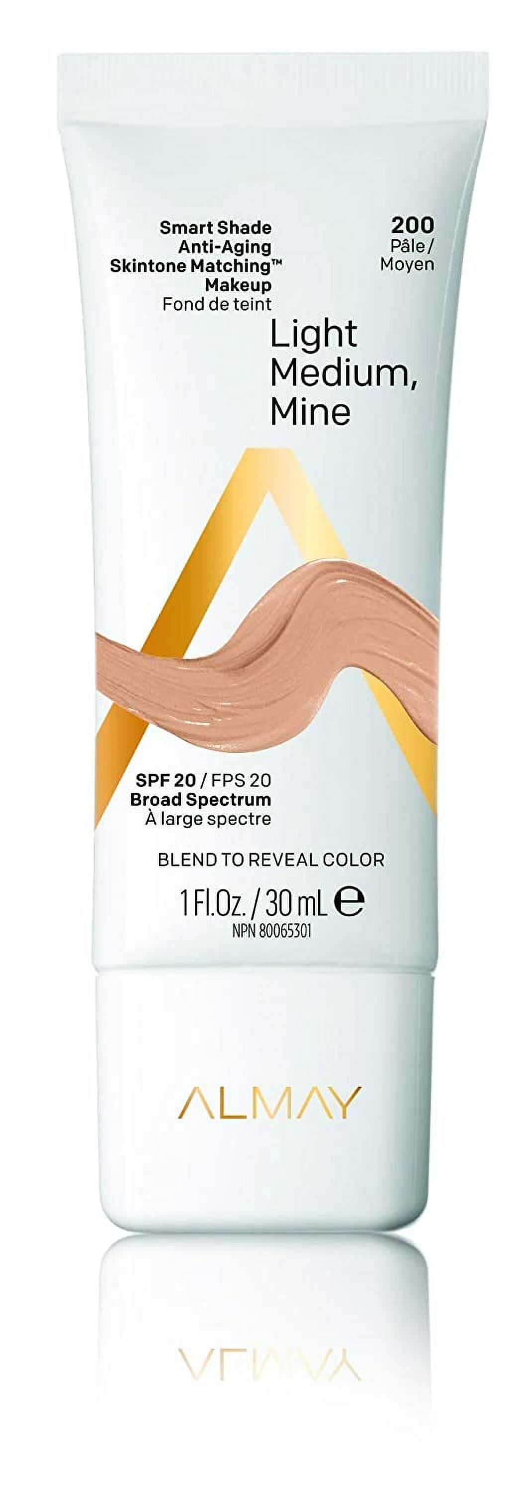 Almay Smart Shade Anti-Aging Skintone Matching Makeup, Medium Coverage Natural Finish Foundation with SPF 20, Hypoallergenic, Dermatologist Tested, 200 Light Medium Mine, 1 oz