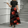 thumbnail image 3 of WTOBBY Women's Elegant Halloween Print Dress Short Sleeve Round Neck Casual Belted Style with Vintage Theme and Comfortable Fit,Deep Red S, 3 of 3