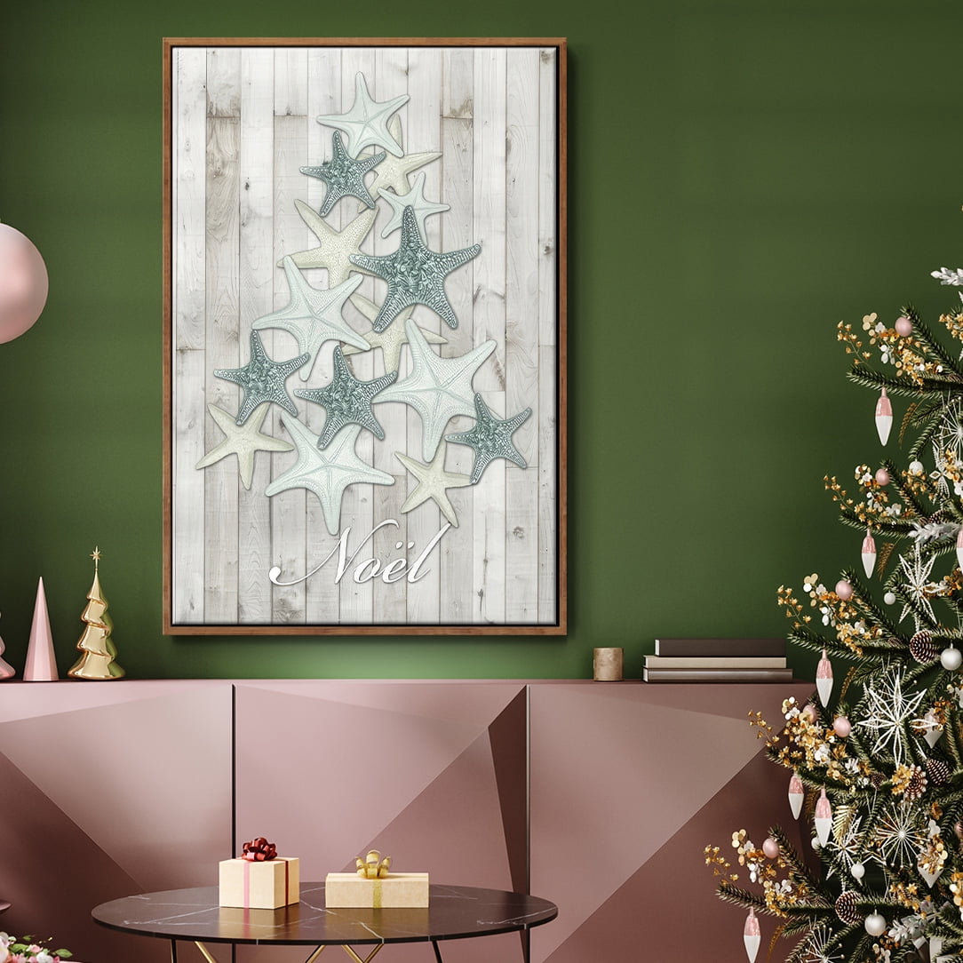 Coastal Christmas IV - Framed Gallery Wrapped Holiday Canvas - 17 x 25 - Rosewood Frame