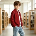 thumbnail image 6 of Atogsazn Kids Boys Waffle Full Zip Hoodies Childrens Casual Long Sleeve Collared Jacket Fall Winter Tops Outerwear Red 13-14 Years Fashion, 6 of 9