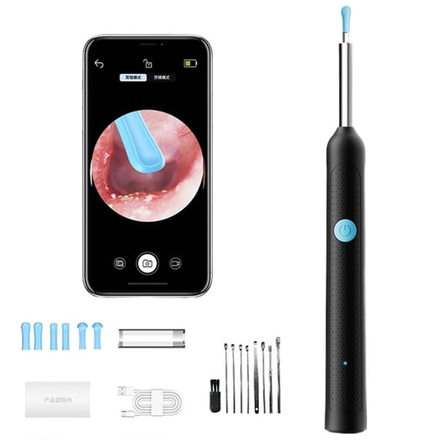 Smart Visual Otoscope Ear Cleaner with Camera - Wireless HD Endoscope Earwax Remover Tool, Rechargeable Ear Picker Set for Adults & Kids Ear Care (Black)