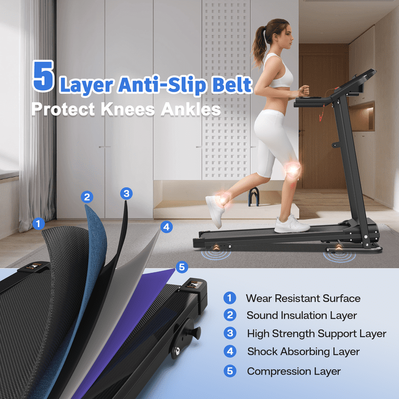 Redliro Folding Treadmill with 2.5HP Quiet Brushless Motor, Compact Running Machine for Home, LCD Display, Heart Rate Monitor, 265LBS Capacity