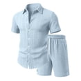 thumbnail image 4 of Men's 2 Piece Jacquard Textured Beach Outfits Summer Casual Button Down Shirts and Shorts Matching Sets Big and Tall Size S-3XL Light Blue, 4 of 7