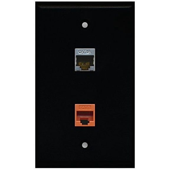 RiteAV - Black 1 Port Cat6 Ethernet Orange 1 Port Cat6a Wall Plate