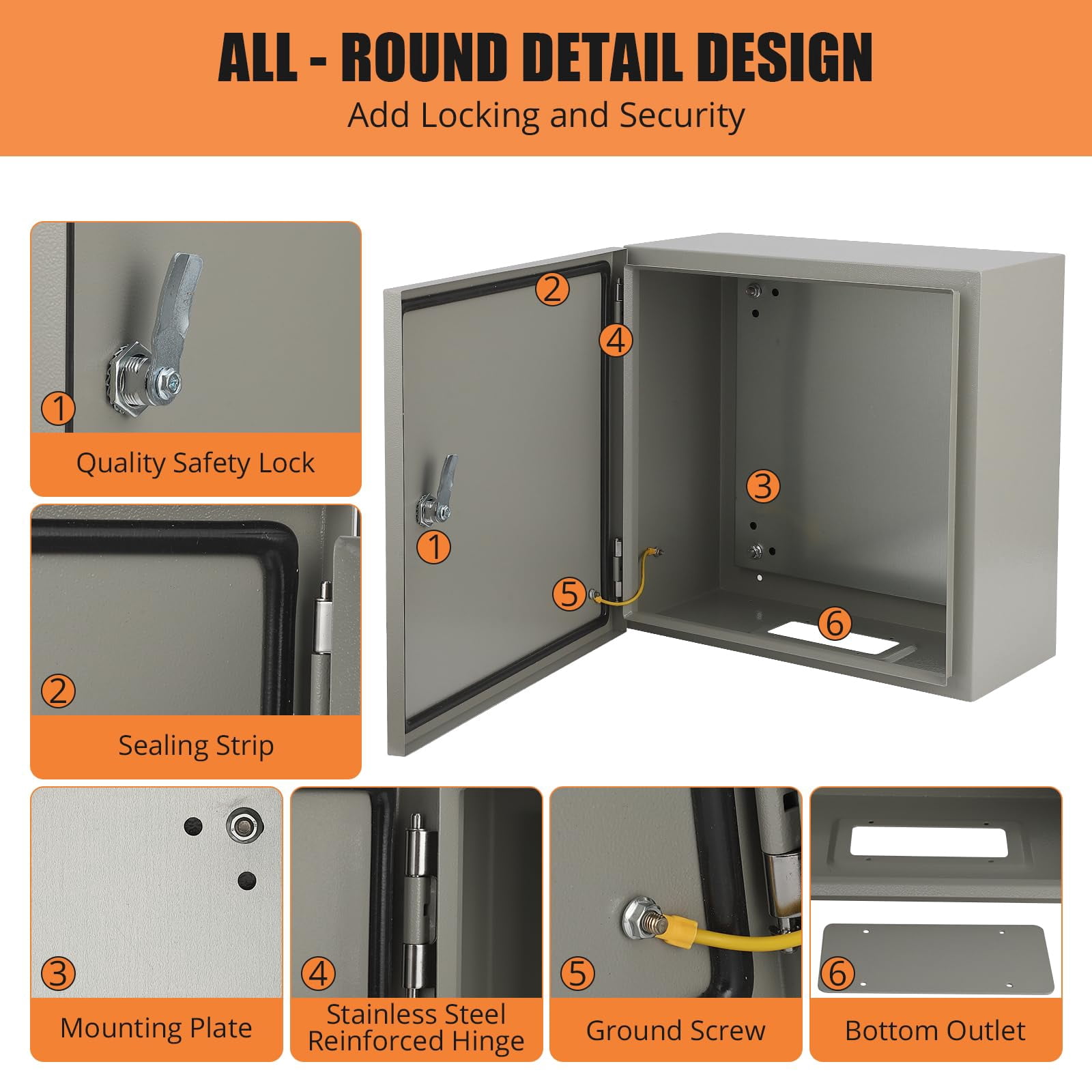 Accreate Ip66 Waterproof Electrical Box, Outdoor Steel Junction Enclosure With Lock And Mounting Plate For Secure Installation