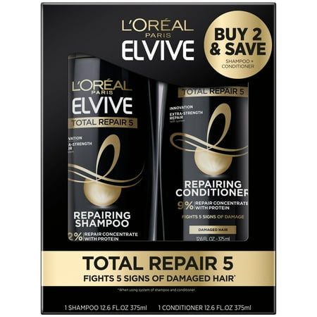 L'Oreal Paris Elvive Total Repair 5 Repairing Shampoo and Conditioner Set, 1 kit
