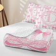 thumbnail image 4 of Manfei Girls Kawaii Bow Knot D Personalized Initial Twin Quilt Set,Teens Women Cute Ribbon Bow Tie Stripes Twin Coverlet Set, 4 of 7