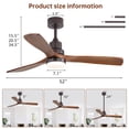 thumbnail image 5 of Sofucor 52" Ceiling Fan with Light, 3 Walnut Solid Wood Blades, Quiet DC Motor, Dimmable 18W LED, 6-Speed Remote Control with Display, Reversible, Timer for Living Room Bedroom, 5 of 9