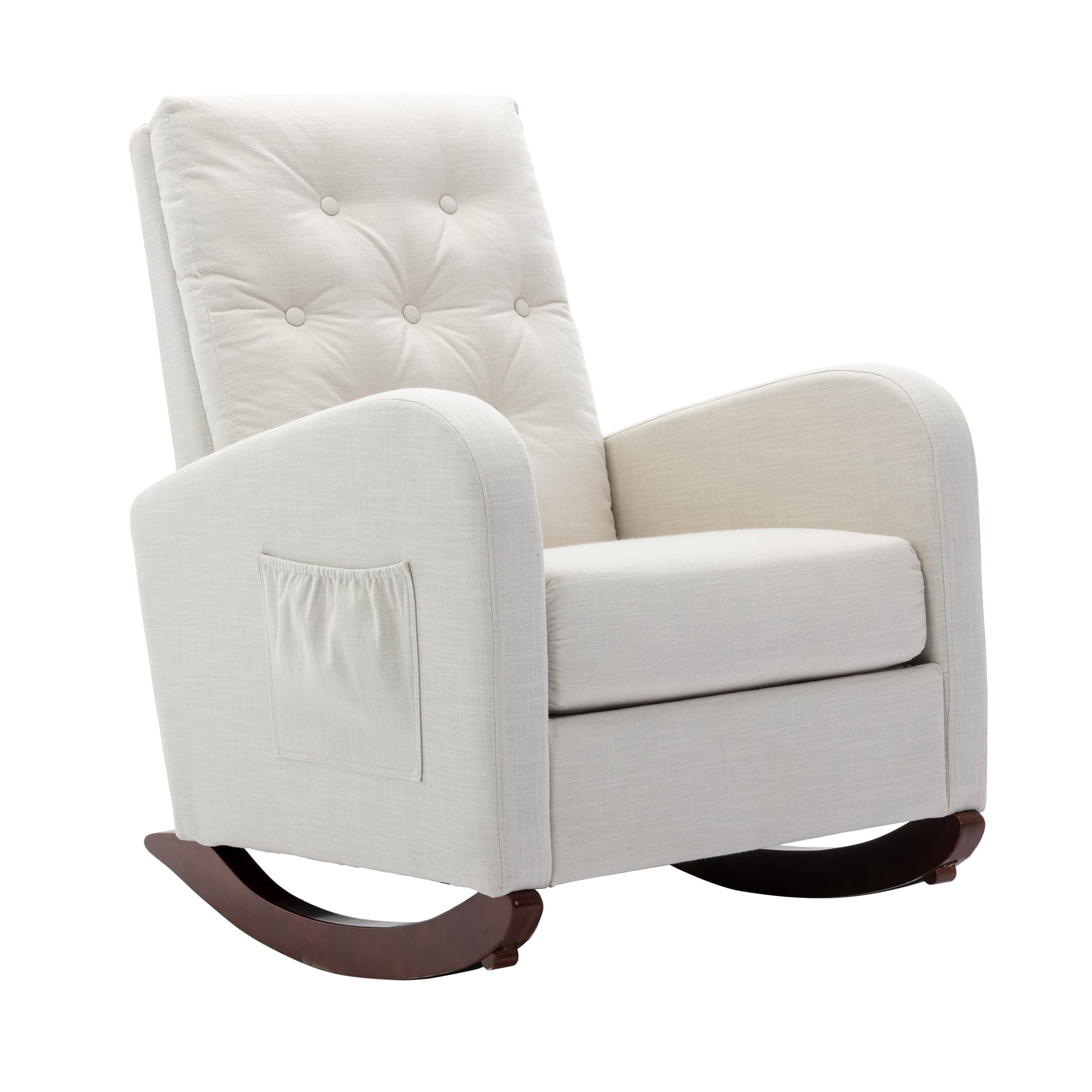 Rocking Chair with Side Pocket, Modern Upholstered Recliner Glider
