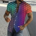 thumbnail image 4 of Camisa con estampado geométrico y personalidad en 3D para hombre, camisas casuales de manga corta con botones, camisas de playa de gran tamaño para hombre, 4 of 5
