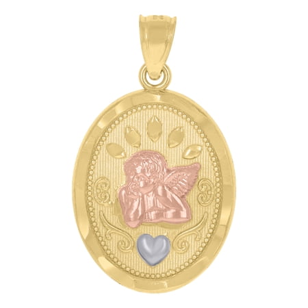 14k Gold Unisex Tri-Color Cupid Heart Oval Ht:27.1Mm Pendant Charm