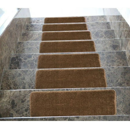 - Ottomanson Softy Stair Treads Solid Skid Resistant Rubber Backing Non Slip Carpet Stair Tread Mats, 9