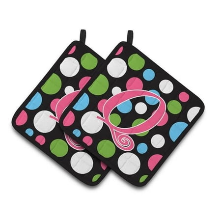Carolines Treasures Monogram Initial Q Polkadots & Pink Pair of Pot Holders